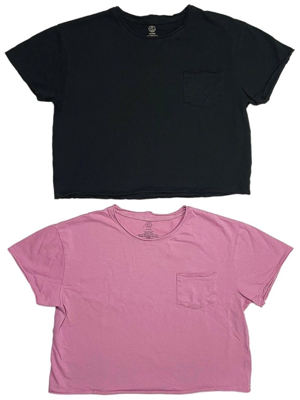 Girls NWOT Boxy Cropped Tees 2-Pack Cotton Black Pink L 10-12 Treasure & Bond